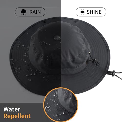 UPF50+ Mens Sun Hat Wide Brim Bucket Hat Womens UV Protection Sunshade Beach Hat Light Weight Cowboy Fishing Hat Dark Grey (One Size / Dark Grey)