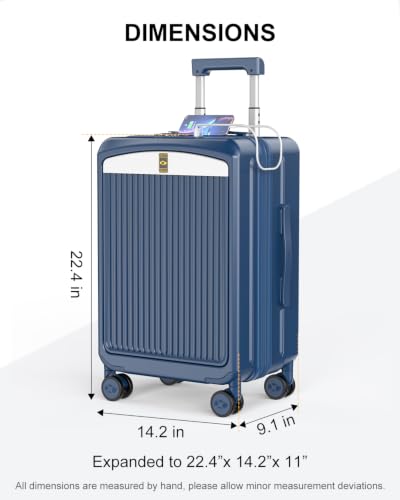 Carry on Luggage Airline Approved (Navy Blue-Expandable / Front Pocket)