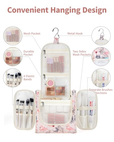 Large Hanging Travel Toiletry Bag for Women (B-Beige Bird / Large)
