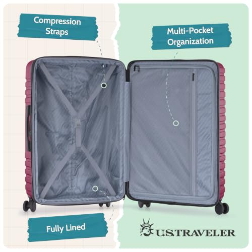 Boren Expandable Hardside Rugged Travel Luggage with 8 Spinner Wheels (3-Piece Set, USB Port in Carry-On / Metallic Red)