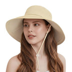 Sun Hats for Women Wide Brim Ponytail UV Protection Beach Hat Packable Waterproof Bucket Hat for Travel Hiking Gardening (Khaki)