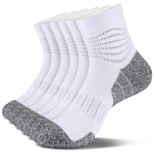 Ankle Compression Socks for Men Athletic Running Socks with Cushioned Support 3 Pairs (Small / Cushioned‑white(3 Pairs))