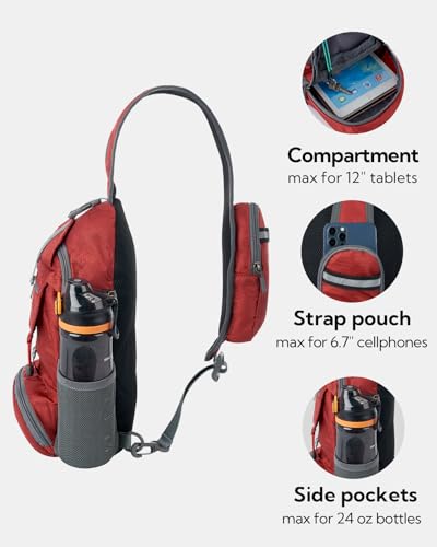 Packable Small Crossbody Sling Backpack Shoulder Chest Bag Daypack for Hiking Traveling (Red)