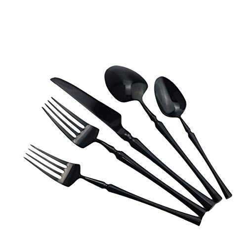 20 piece Black Flatware Set 304 Stainless Steel Fork Spoon Cutlery Luxury Mirror Polished Silverware (Service for 4 / Black)