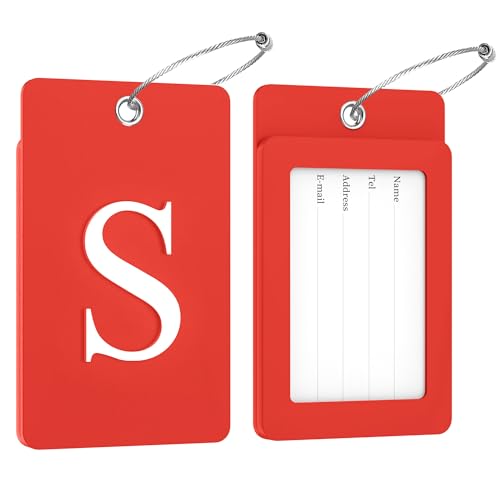 2 Pack Initial Luggage Tags for Suitcases Airplane Travel Essentials (Large S / Red)