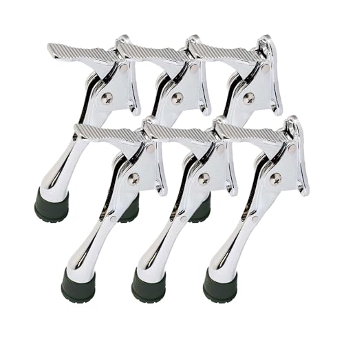 6 Stoppers Kickdown Door Stop for Bottom of Door (Chrome / 4 INCH X 6 PACK)