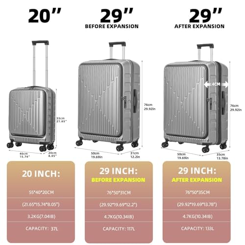 29 Inch Checked Luggage with Expansion and Side Opening (Dark Gray / 29 Inch)