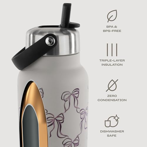 Recycled Stainless Steel Explorer with Flip Straw Lid (Lunar Grey Bows / 32 Ounces)