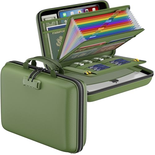 Fireproof File Organizer with Lock (15.5" x 11.5" x 3"(colorful) / Green)