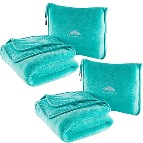 Premium Soft Travel Blanket Pillow 2 Pack Airplane (Teal-2pk-t012)