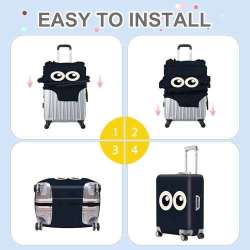 Navy Blue Cartoon Eyes Luggage Cover (#3 / M(fits 24-26Inch suitcase))