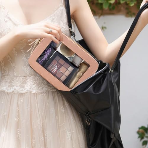 Clear Makeup Bag Set for Women (Dual Dark Pink)