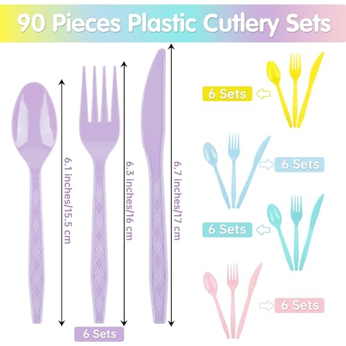 90 Pieces Pastel Plastic Cutlery Set (Macaron Color)