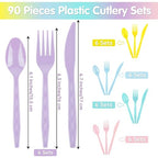 90 Pieces Pastel Plastic Cutlery Set (Macaron Color)