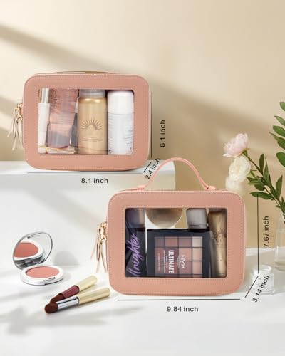 Clear Makeup Bag Set for Women (Dual Dark Pink)