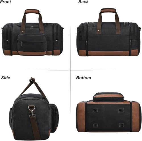 50L Canvas Duffle Bag for Travel Weekend Gym Overnight Carry (Black / 50L)