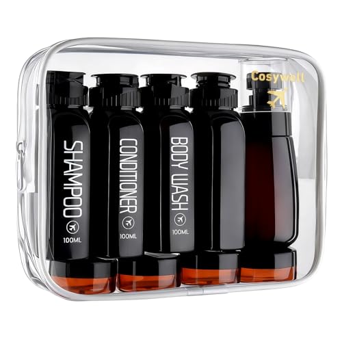 Travel Bottles for Toiletries 10PCS 100ml (A-3.4oz-Black-3label1blank / Black)