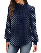 Long Sleeve Shirts for Women Fall Outfits for Women 2026 Business Casual Tops Blouses Dressy Casual Early Fall Fashion Clothing School Outfits for Teachers Work Clothes Trendy (05 - Navy Blue Polka Dot / X-Large)