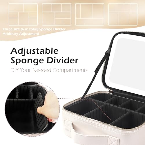 Travel Makeup Bag Cosmetic Bag Makeup Organizer Bag with Lighted Mirror (Khaki / Small)