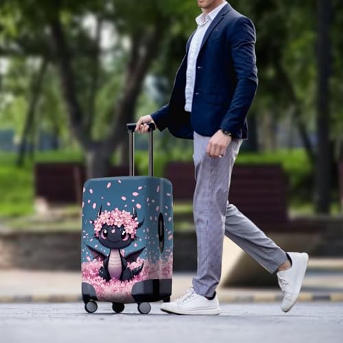 Dragon Suitcase Cover for Luggage Elastic Spandex Luggage Covers Protector Scratch Resistant Travel Baggage Case with Invisible Zip Fits 18 (L(for 26-29 inch luggage) / Cherry Blossom Dragon Blue)