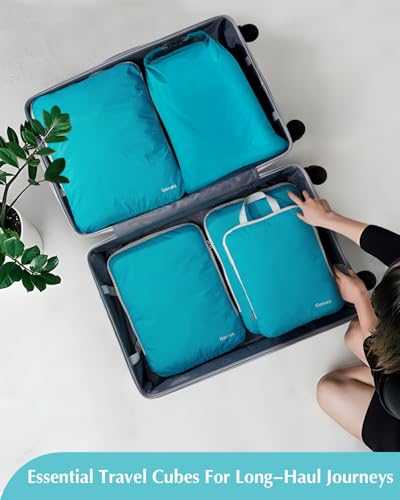 5 Piece Compression Packing Cubes with Laundry Bag (5-Blue / 5 Set)