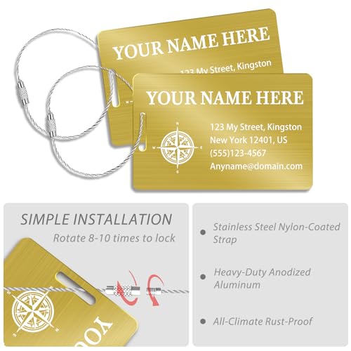 Personalized Metal Luggage Tags (Vertical Gold)
