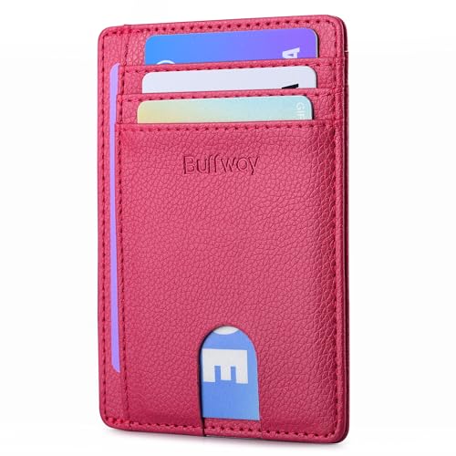 Slim Minimalist Front Pocket RFID Blocking Leather Wallets for Men and Women (Small / Lichee Red)