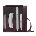 Czech Gray Crystal Glass Nail File Set (4-Pc: Nail File, Travel File, Moon File / Purple Leather Roll)