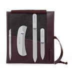 Czech Gray Crystal Glass Nail File Set (4-Pc: Nail File, Travel File, Moon File / Purple Leather Roll)