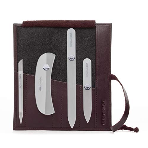 Czech Gray Crystal Glass Nail File Set (4-Pc: Nail File, Travel File, Moon File / Purple Leather Roll)