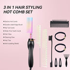 Electric Hot Comb Hair Straightener Heat Pressing Comb Curling Flat Iron Curler Hair Straightener Brush for Natural Black (Multicolored)