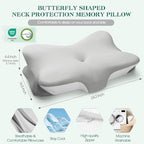 Ergonomic Memory Foam Cervical Pillow for Neck Pain Relief Support (Butterfly / Grey)