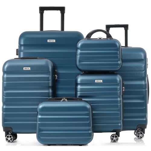 Luggage Sets 6 Piece Hardshell ABS Suitcases with 8 Silent Spinner Wheels Durable and Lightweight Travel Luggage for Family Trips Ink Blue (Ink Blue / 6-piece Set)