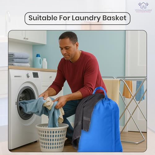 LFH Home Large Premium Cotton Rich Canvas Laundry Bag with Drawstring and Handles Heavy Duty (20”x30” (Pack of 4) / Sky Blue)