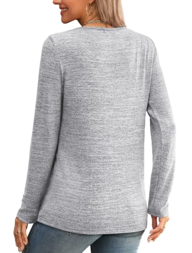 V Neck T Shirts for Women Blouses Fall Tunics Boho Chic Clothing Grey XL (X-Large / Grey)