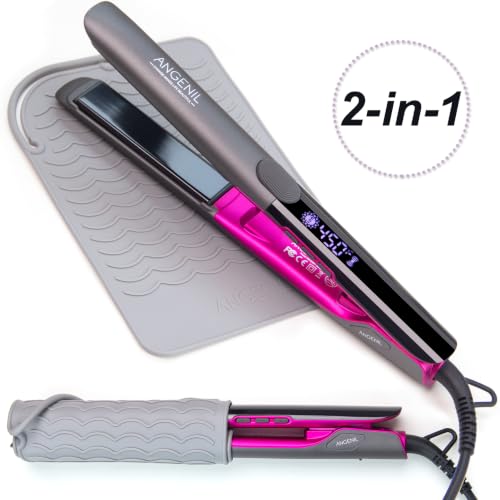 Titanium Flat Iron Dual Voltage Hair Straightener and Curler 2 in 1 (Flat Iron 1-inch_grey)