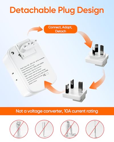 Universal Travel Adapter Kit with 3 AC Outlets 4 USB Ports (Type C/G/A/I)