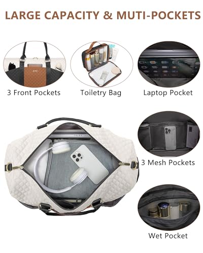 Women Weekender Travel Duffle Bag (10-Black Beige Brown / Large)