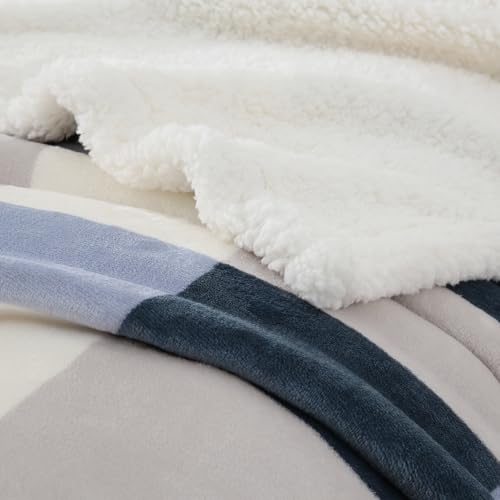 Sherpa Throw Blanket Reversible Large Big King Size Flannel Blankets for Bed (Grey-blue / 90"*108")
