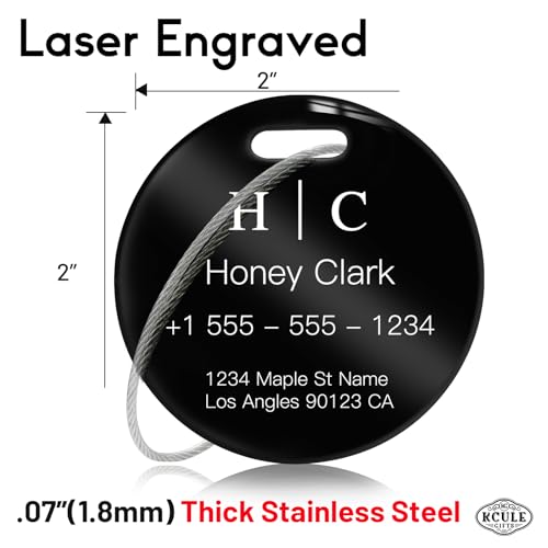 Stainless Luggage Tags for Suitcases 4 Pack (Steel Black Circle)
