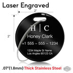 Stainless Luggage Tags for Suitcases 4 Pack (Steel Black Circle)
