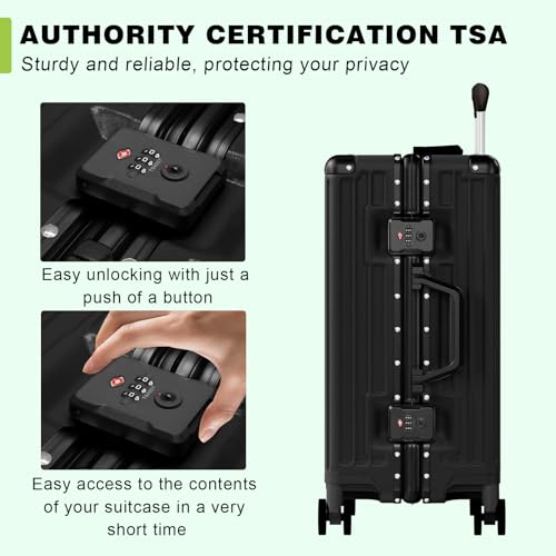 Luggage PC+ABS Aluminum Frame Zipperless Checked Luggage Hard Shell Suitcase with TSA Lock Double Spinner Wheels 24 Inch Black (Black / 24-inch(upgraded Tsa Lock))
