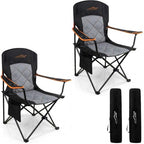 2 Pack Padded Oversized Camping Chairs with Lumbar Support (Black / Twin Pack)