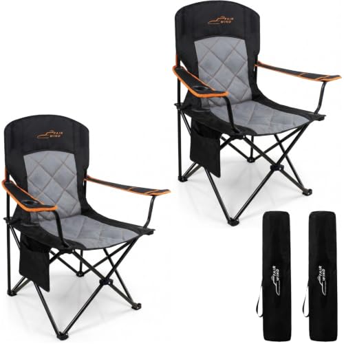 2 Pack Padded Oversized Camping Chairs with Lumbar Support (Black / Twin Pack)