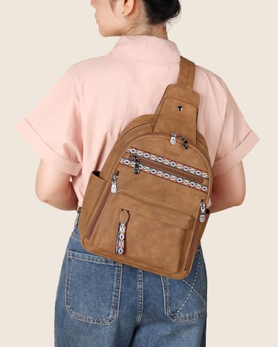 Large Sling Bag for Women (Camel Brown Nubuck Style)