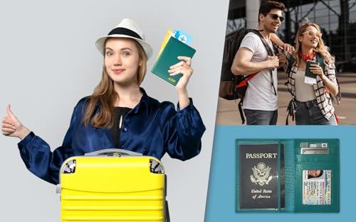 Personalized Monogrammed Teal Leather RFID Passport Wallet (Teal / Minimalist)