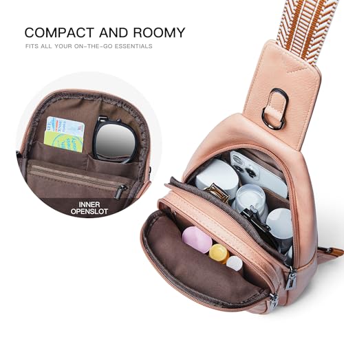 Sling Bag For Women Fanny Pack Crossbody Travel Shoulder Belt Bags Tote Backpack Purse Faux Leather Light Pink (Light Pink)