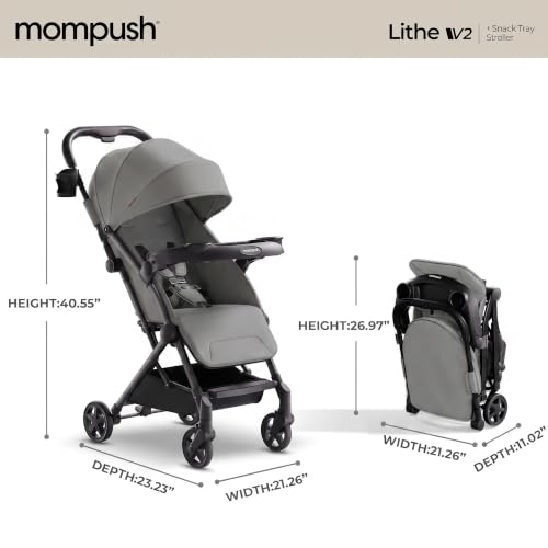 Lithe V2 Lightweight Travel Stroller Snack Tray Included (Grey)