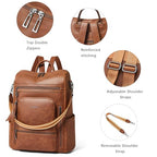 Vegan Leather Laptop Backpack for Women 15.6 inch Work Backpack Fashion Travel Backpack Purse for Business College (Crazy Horse Brown02)