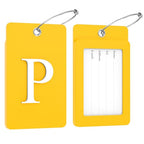 2 Pack Initial Luggage Tags for Suitcases Airplane Travel Essentials (Large P / Yellow)